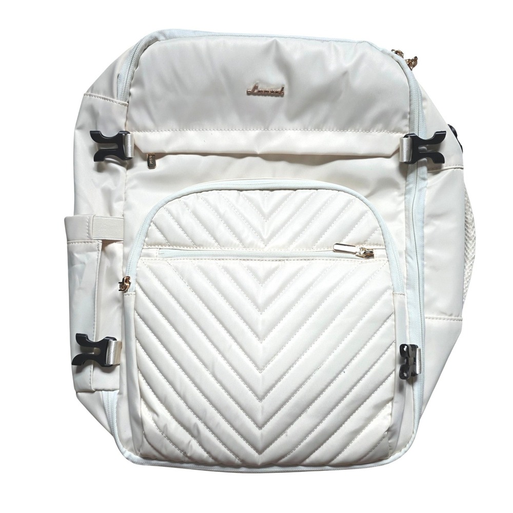 Lovevook Travel Backpack Cream White Quilted Laptop Bag Carry On Weekender